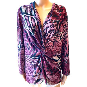 Flair Boho Leopard Print Stretchy Soft Cozy Blouse Women Size XL